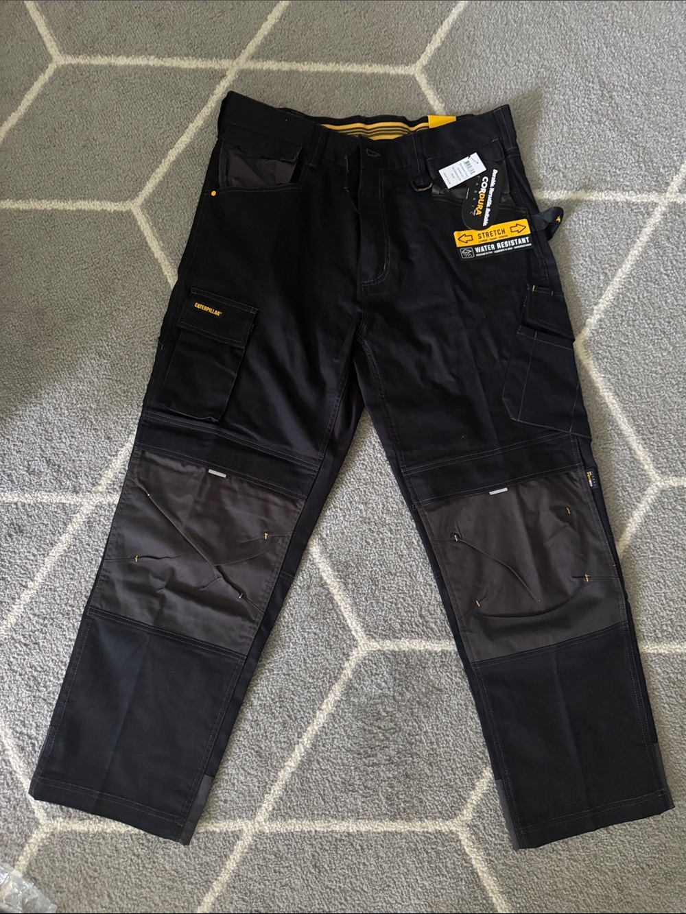 NWT CAT H2O Defender Trouser 36x30 Black Work Cargo Pants with Reinforced Knees